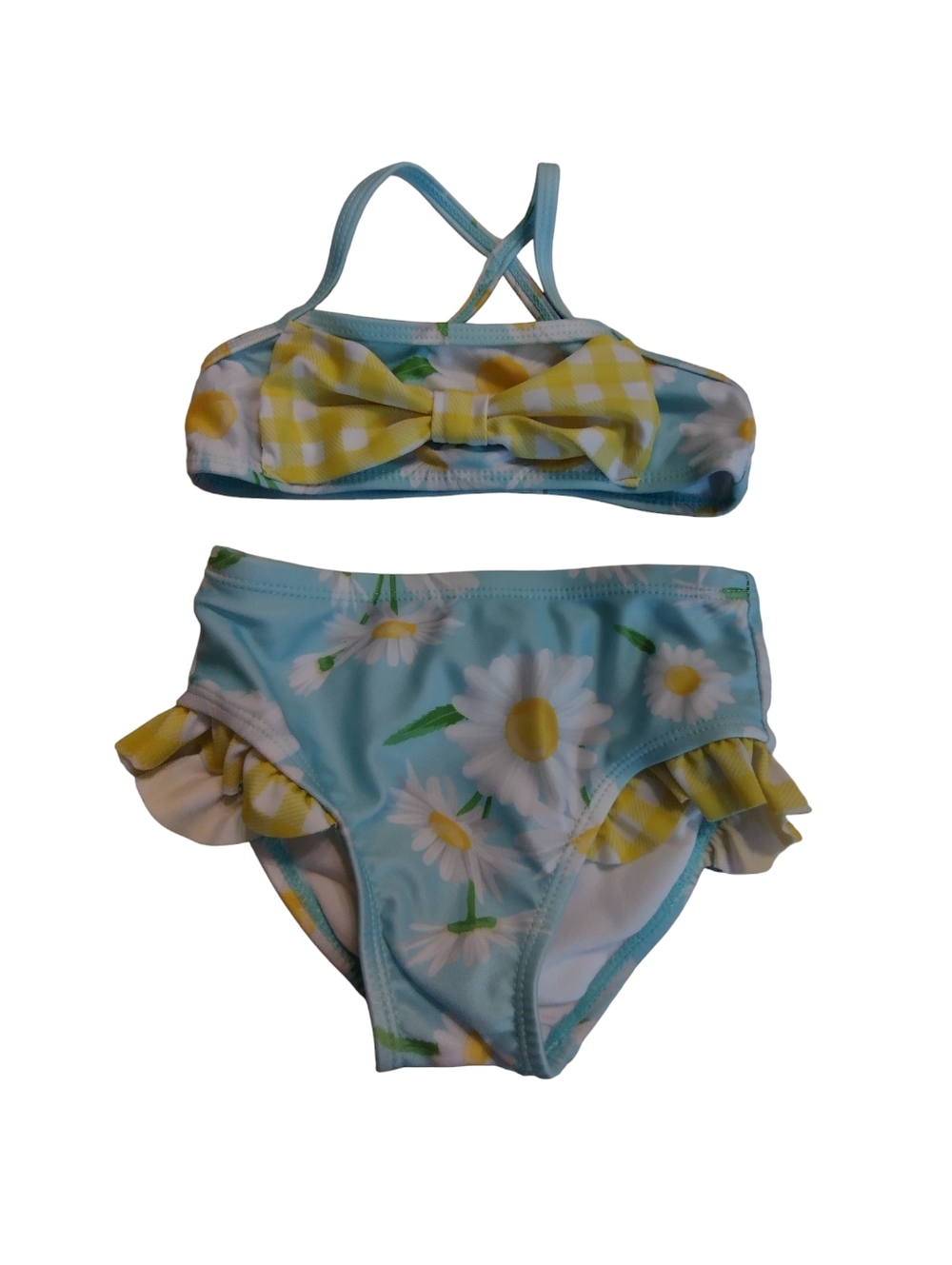 Like New! 2/$10Girls Two-Piece Daisy Print Bikini with Yellow Bow Adorable! 18M